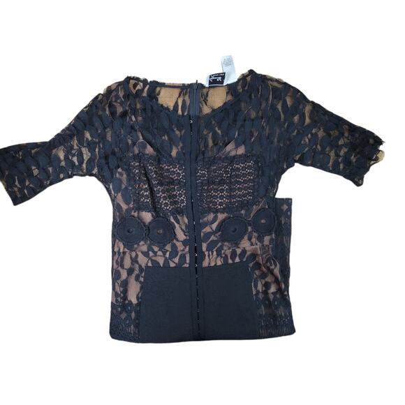 ANTHROPOLOGIE Byron Lars Size 6P Lace Carissima Sheath Pencil Dress Black Floral - Picture 3 of 5